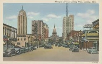 Vintage color image of downtown Lansing facing west
