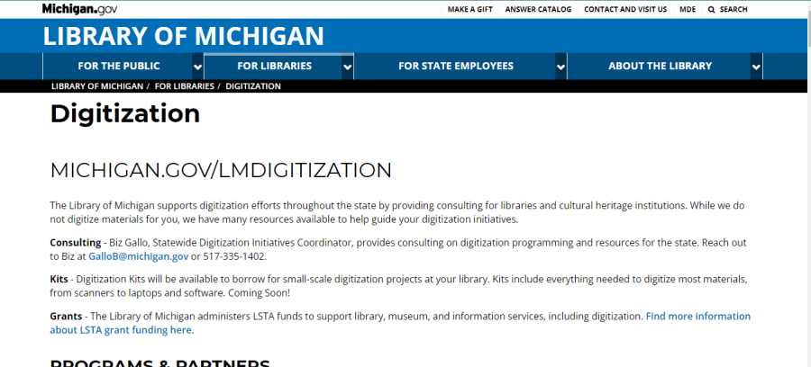 Screen shot of LM Digitization webpage