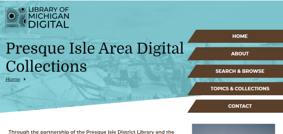 Sceenshot of Presque Isle Area Digital Collections homepage.