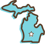 State of Michigan with Lansing marked with a star
