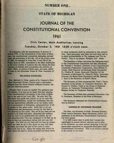 Text of first page of constitutional convention journal
