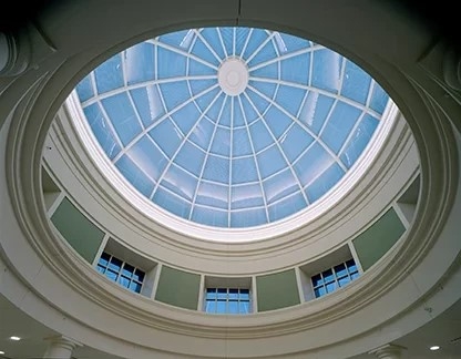 Color photograph of interior of Hall of Justice dome.