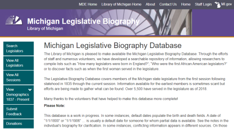 Homepage of the Michigan Legislative Biography Database