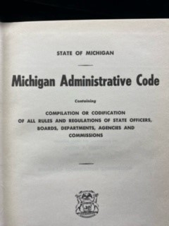 Title page of the Michigan administrative code with text and seal